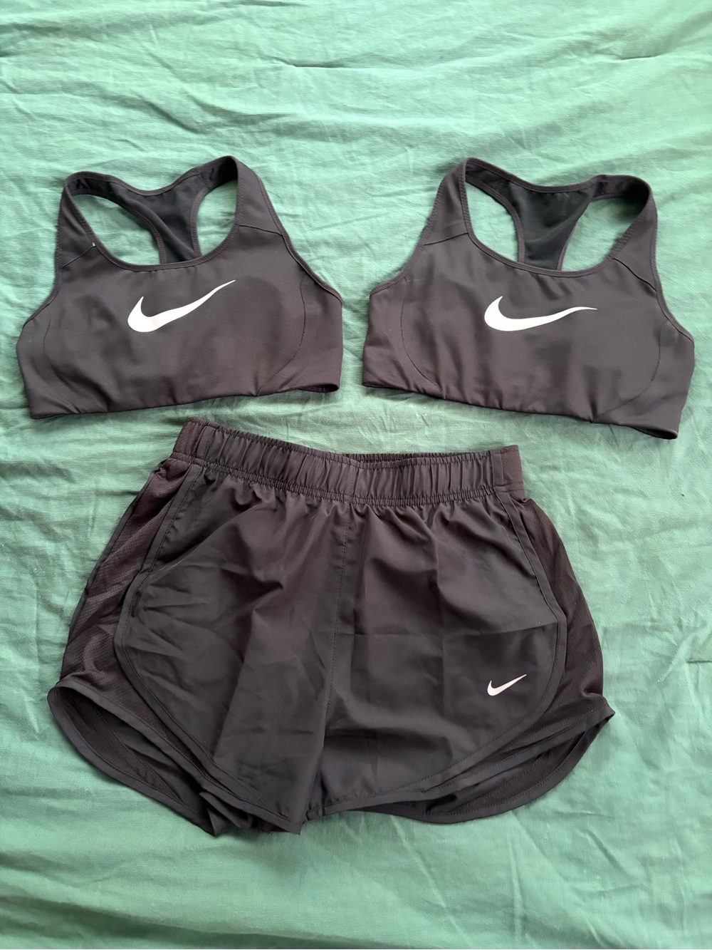 Nike Black Sports Bras and Black Running Shorts Set with White Swoosh